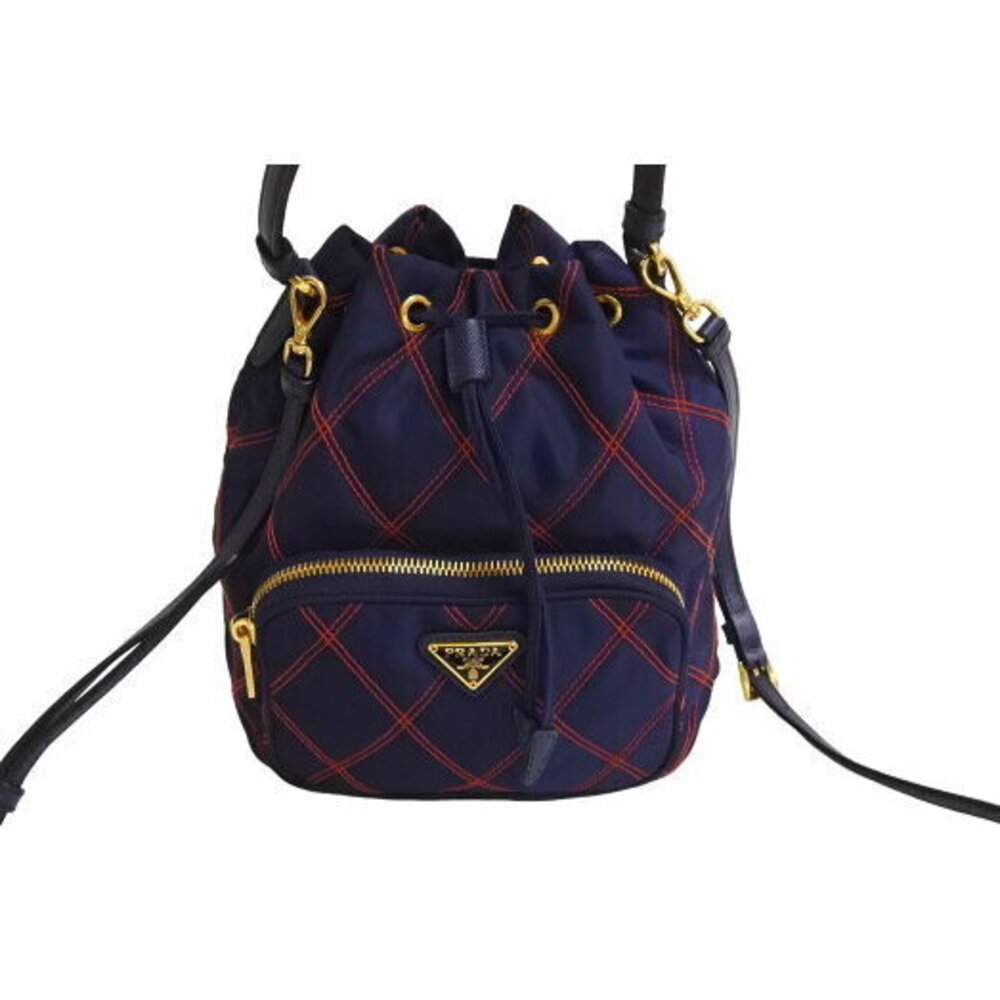 Prada shoulder bag drawstring check pattern trian… - image 2
